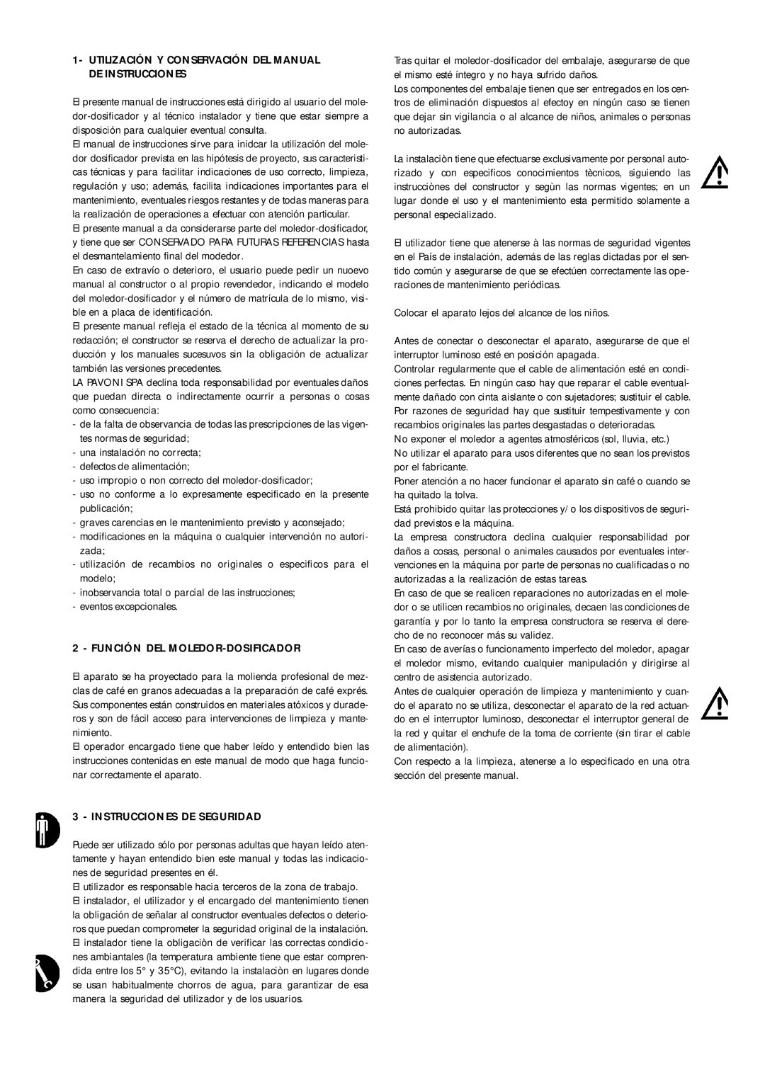 La Pavoni 790800155 manual Utilización Y Conservación DEL Manual DE Instrucciones 