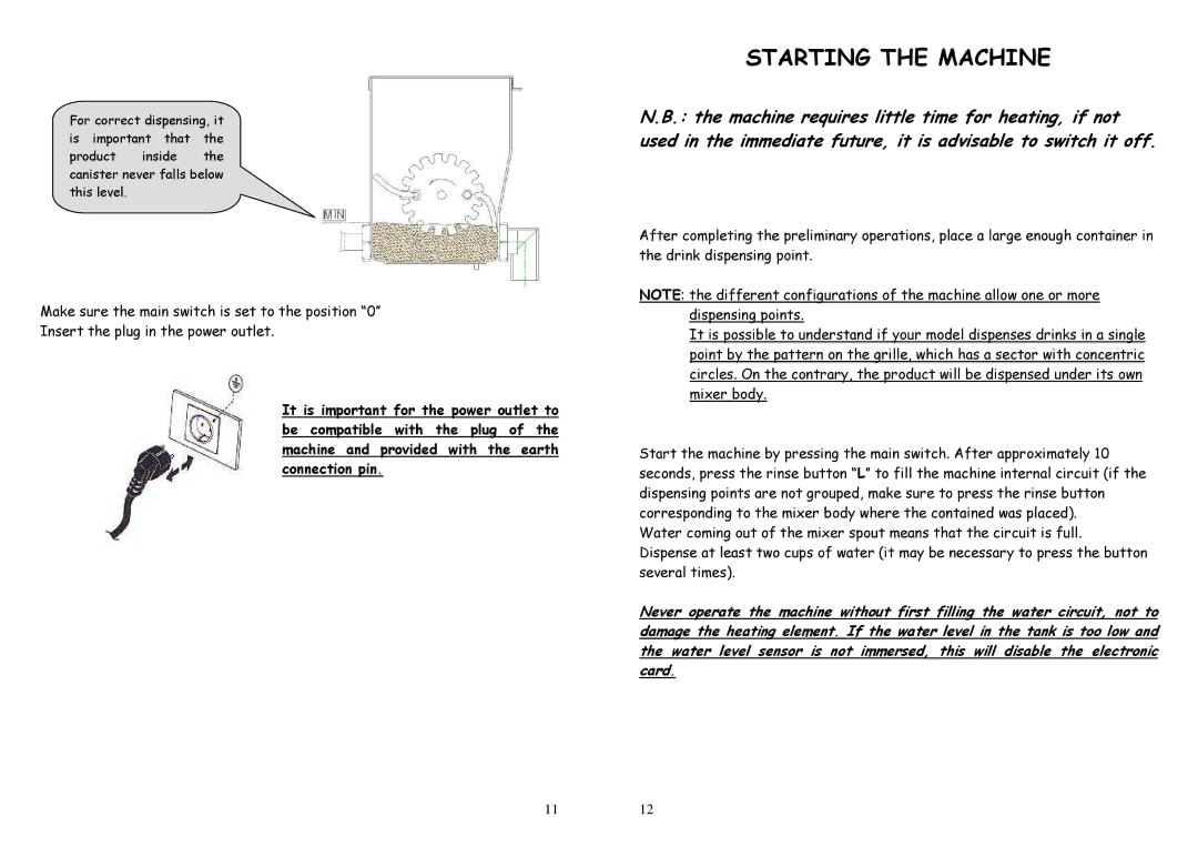 La Pavoni P03, P06, P09 manual Starting the Machine, 1112 