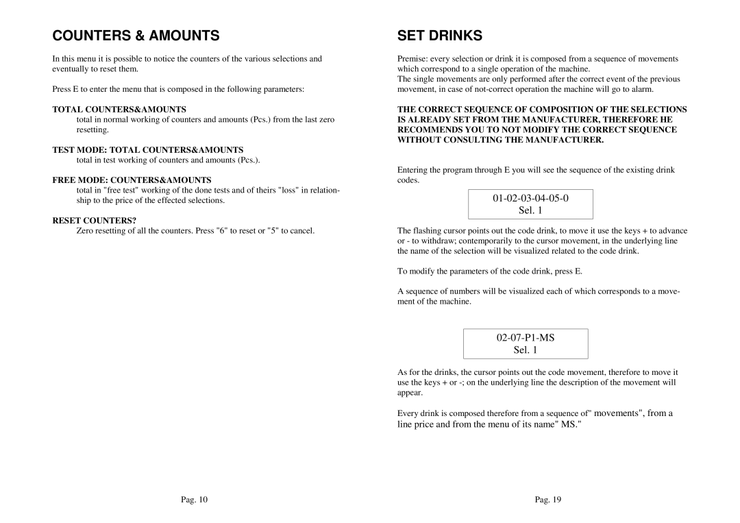 La Pavoni P3 manual Counters & Amounts, Total COUNTERS&AMOUNTS, Free Mode COUNTERS&AMOUNTS, Reset COUNTERS? 