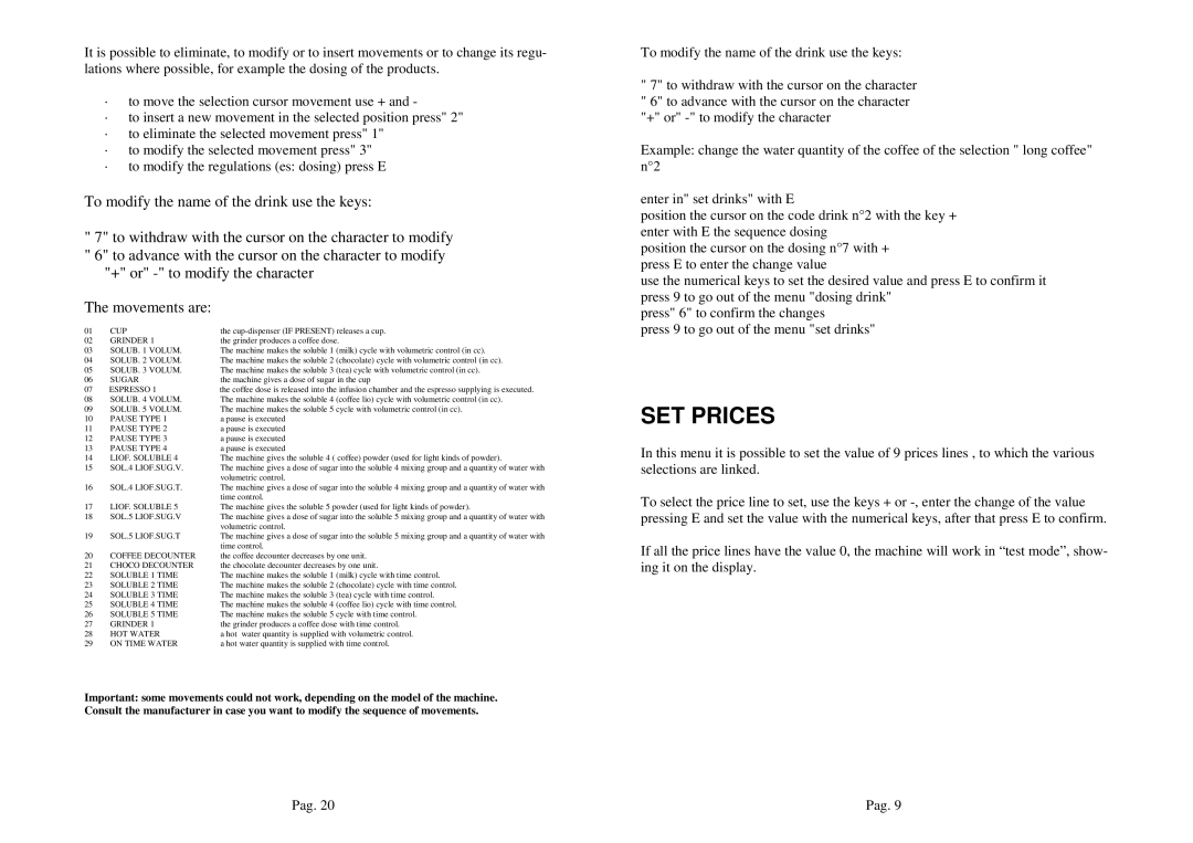 La Pavoni P3 manual SET Prices, SOL.4 LIOF.SUG.V 