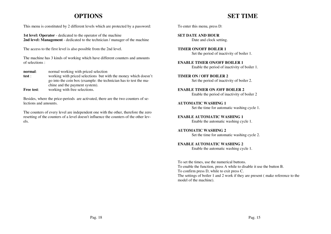 La Pavoni P300 manual Options, SET Time 