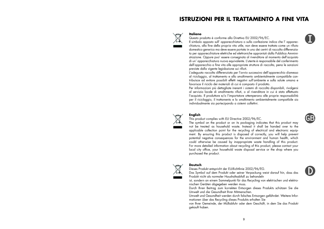 La Pavoni PA-JVD manual Istruzioni PER IL Trattamento a Fine Vita 