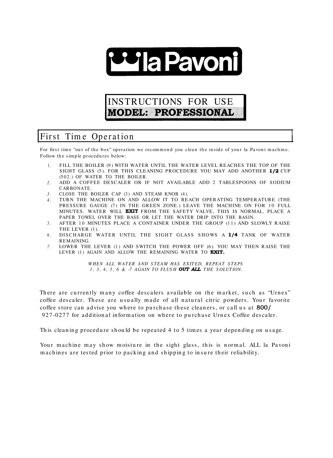 La Pavoni PC-16 manual Instructions for USE 