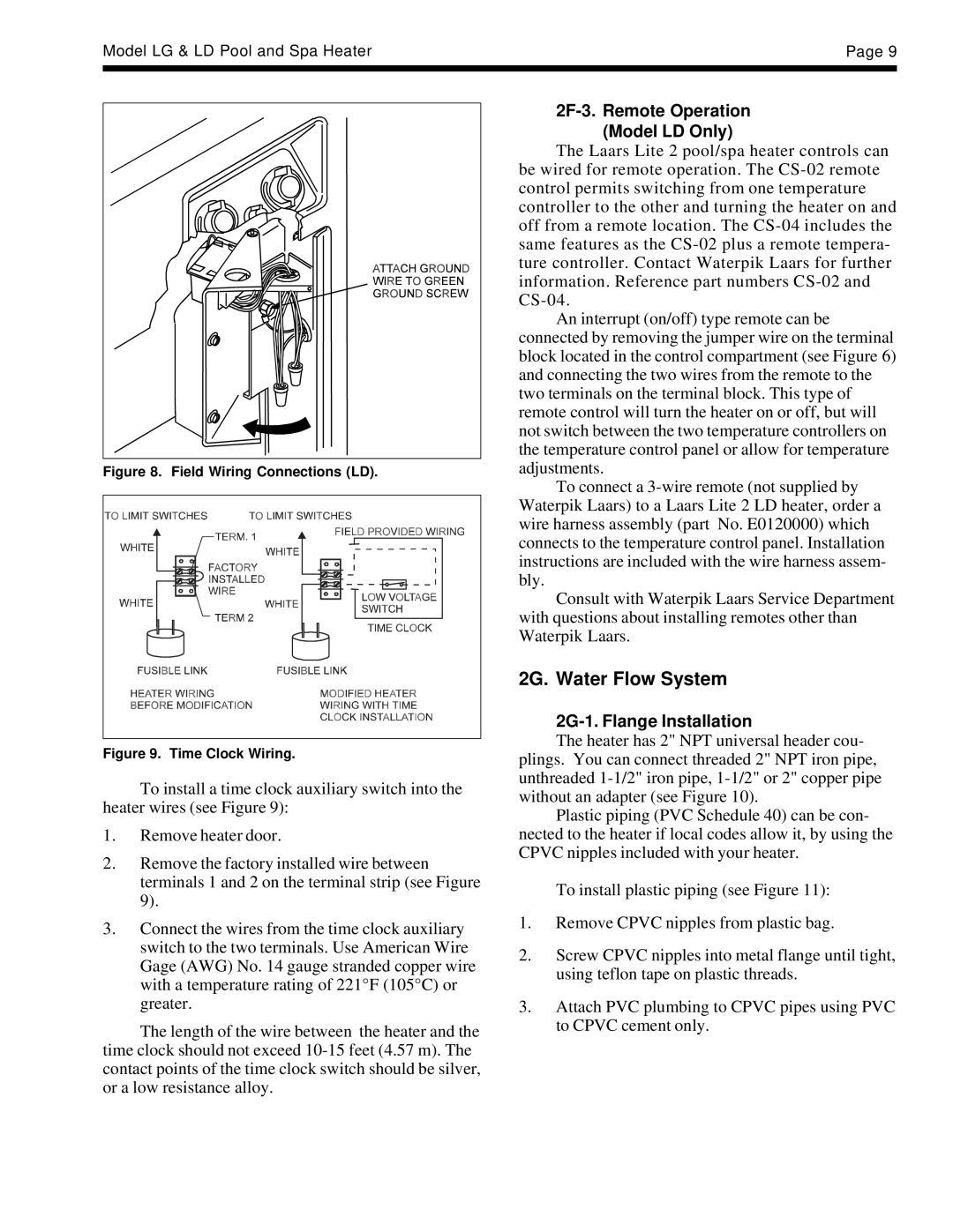 Laarsen Associates LG, LD 2G. Water Flow System, 2F-3. Remote Operation Model LD Only, 2G-1. Flange Installation 