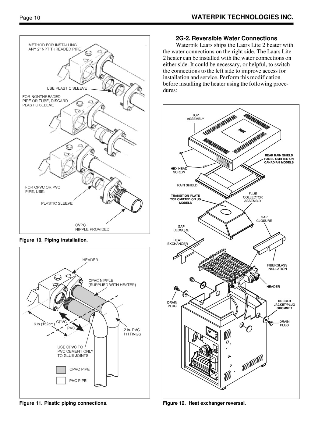 Laarsen Associates LG, LD operation manual 2G-2. Reversible Water Connections, Piping installation 