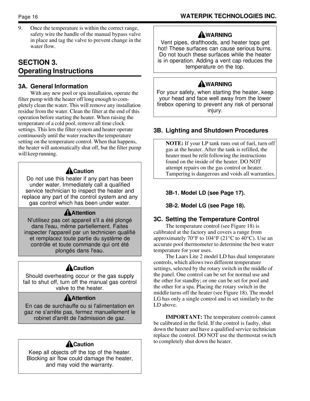 Laarsen Associates LG, LD operation manual 3A. General Information, 3B. Lighting and Shutdown Procedures 