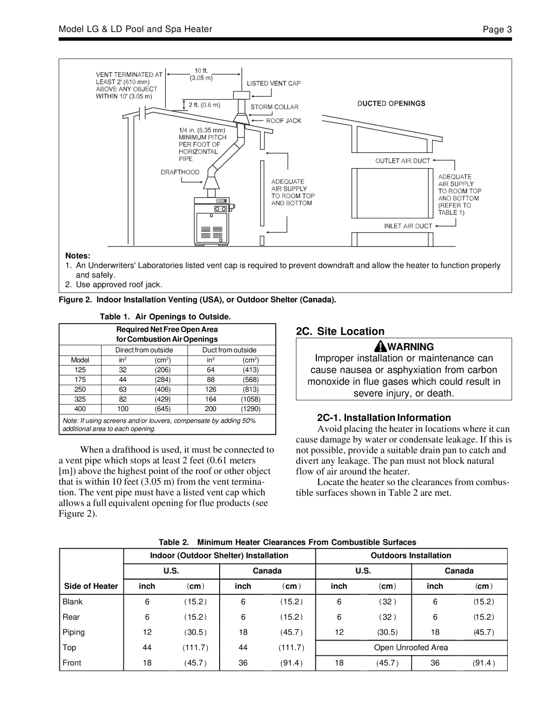 Laarsen Associates LG, LD operation manual 2C. Site Location, 2C-1. Installation Information 