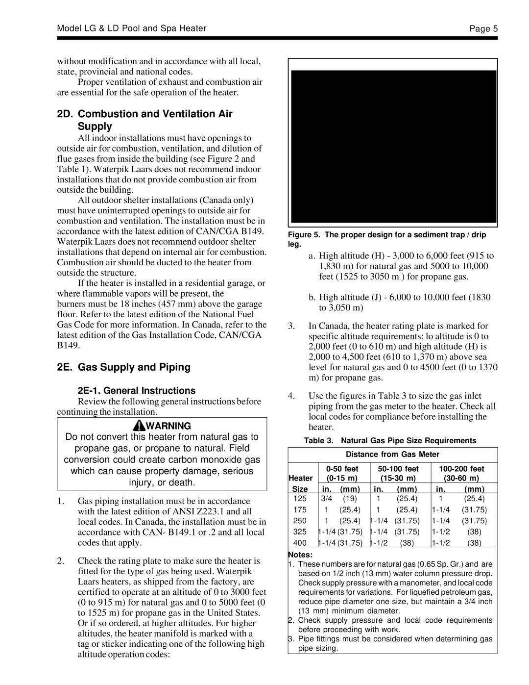 Laarsen Associates LG, LD 2D. Combustion and Ventilation Air Supply, 2E. Gas Supply and Piping, 2E-1. General Instructions 