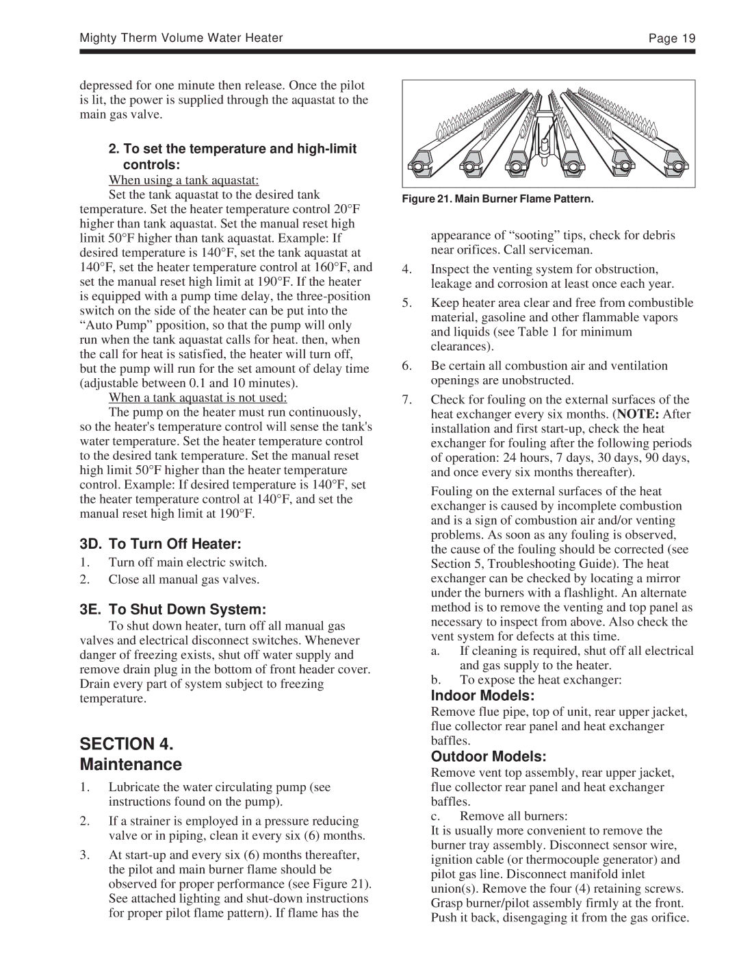 Laarsen Associates IW, PW, VW Maintenance, 3D. To Turn Off Heater, 3E. To Shut Down System, Indoor Models, Outdoor Models 