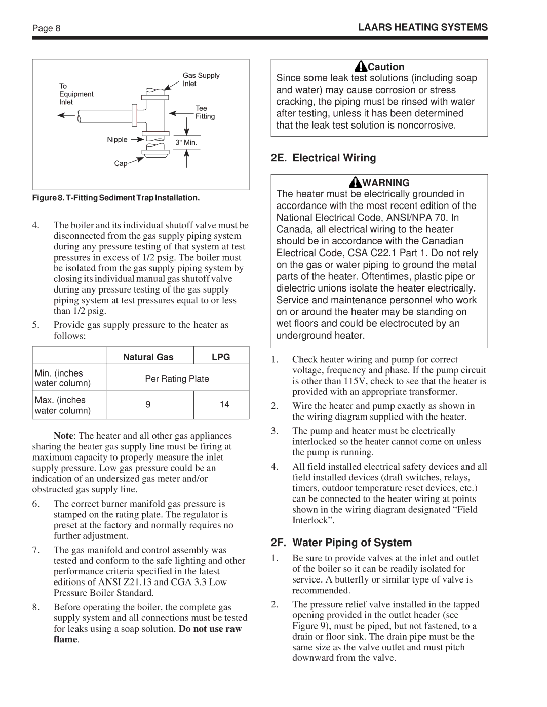 Laarsen Associates VW, PW, IW warranty 2E. Electrical Wiring, 2F. Water Piping of System 