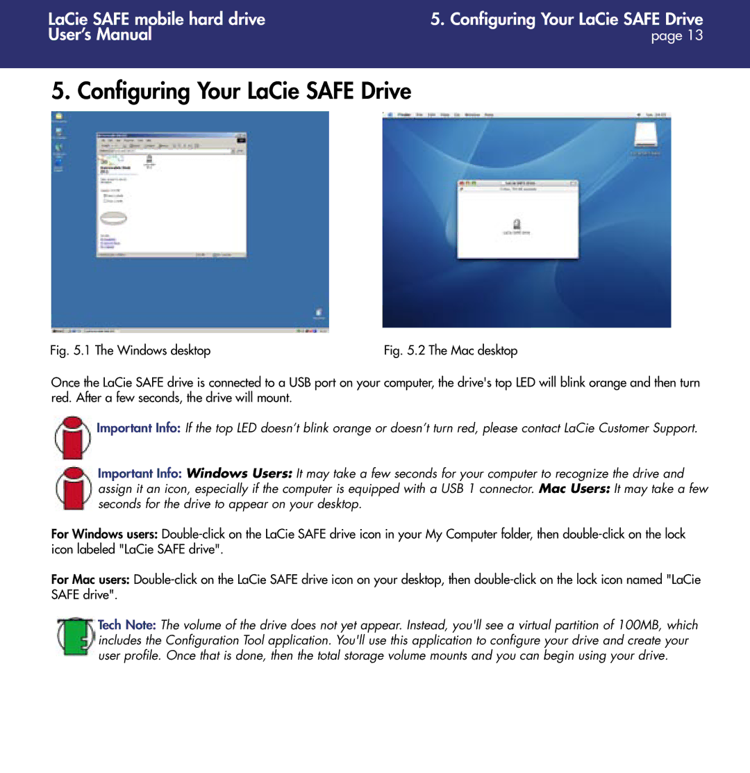 LaCie 1.0 user manual Configuring Your LaCie Safe Drive, Windows desktop 