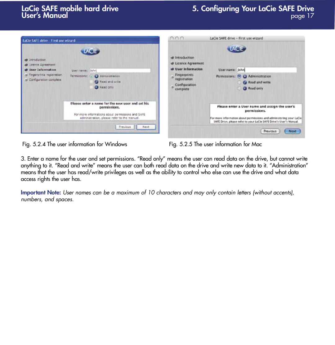 LaCie 1.0 user manual The user information for Windows 