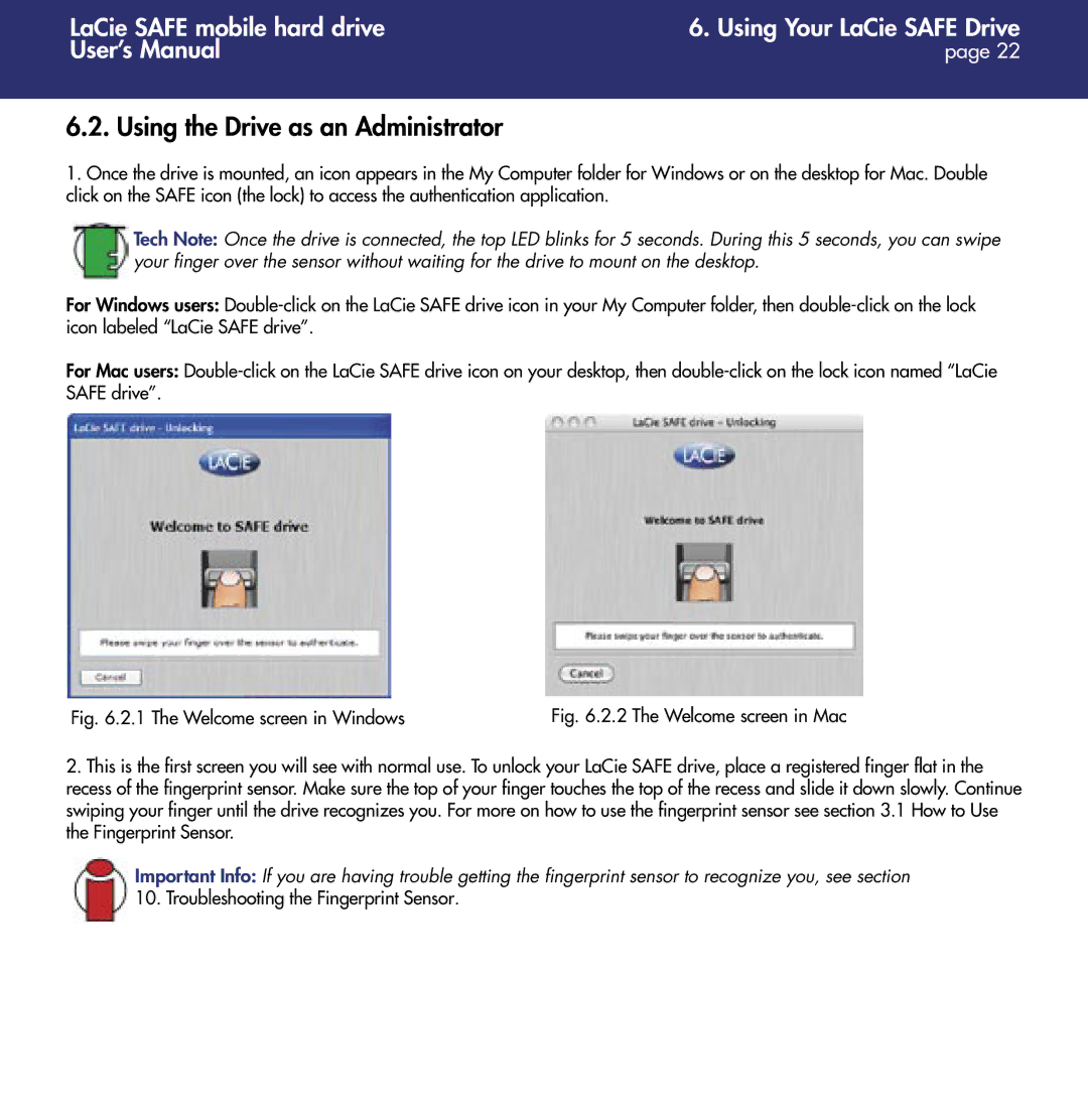 LaCie 1.0 user manual Using the Drive as an Administrator, The Welcome screen in Windows 