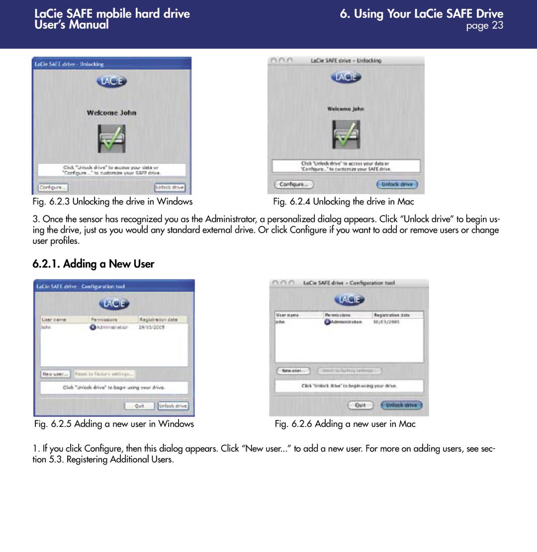 LaCie 1.0 user manual Adding a New User 