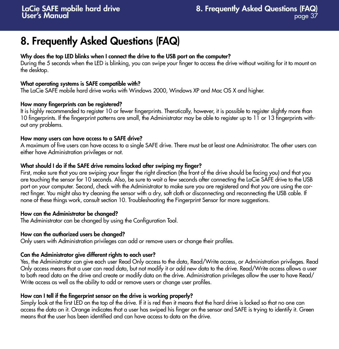 LaCie 1.0 user manual Frequently Asked Questions FAQ 