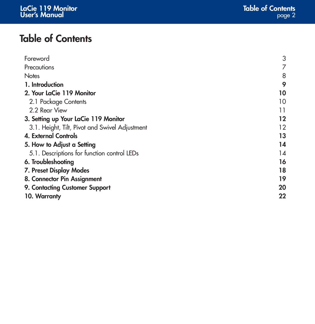 LaCie 119 user manual Table of Contents 