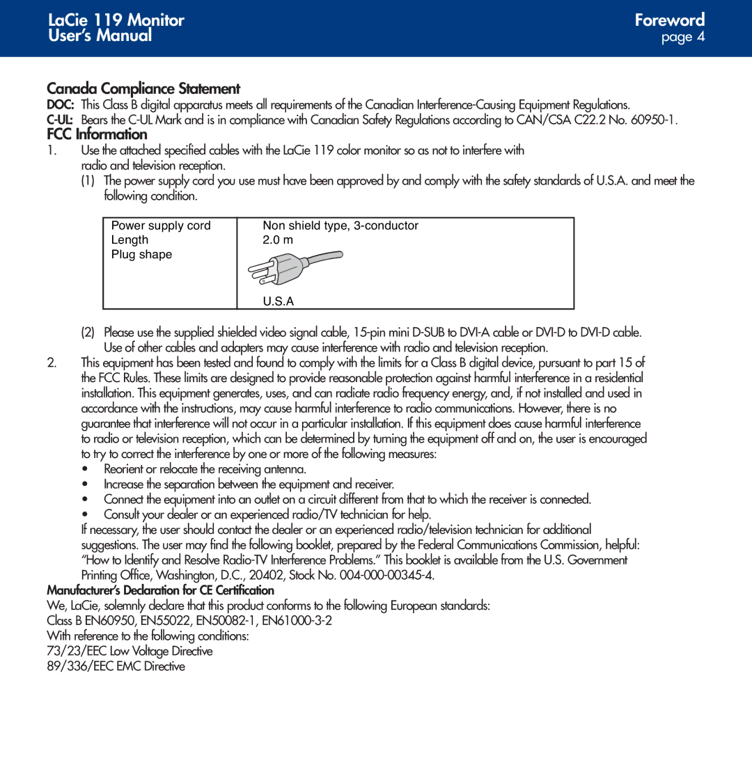 LaCie 119 user manual Canada Compliance Statement 