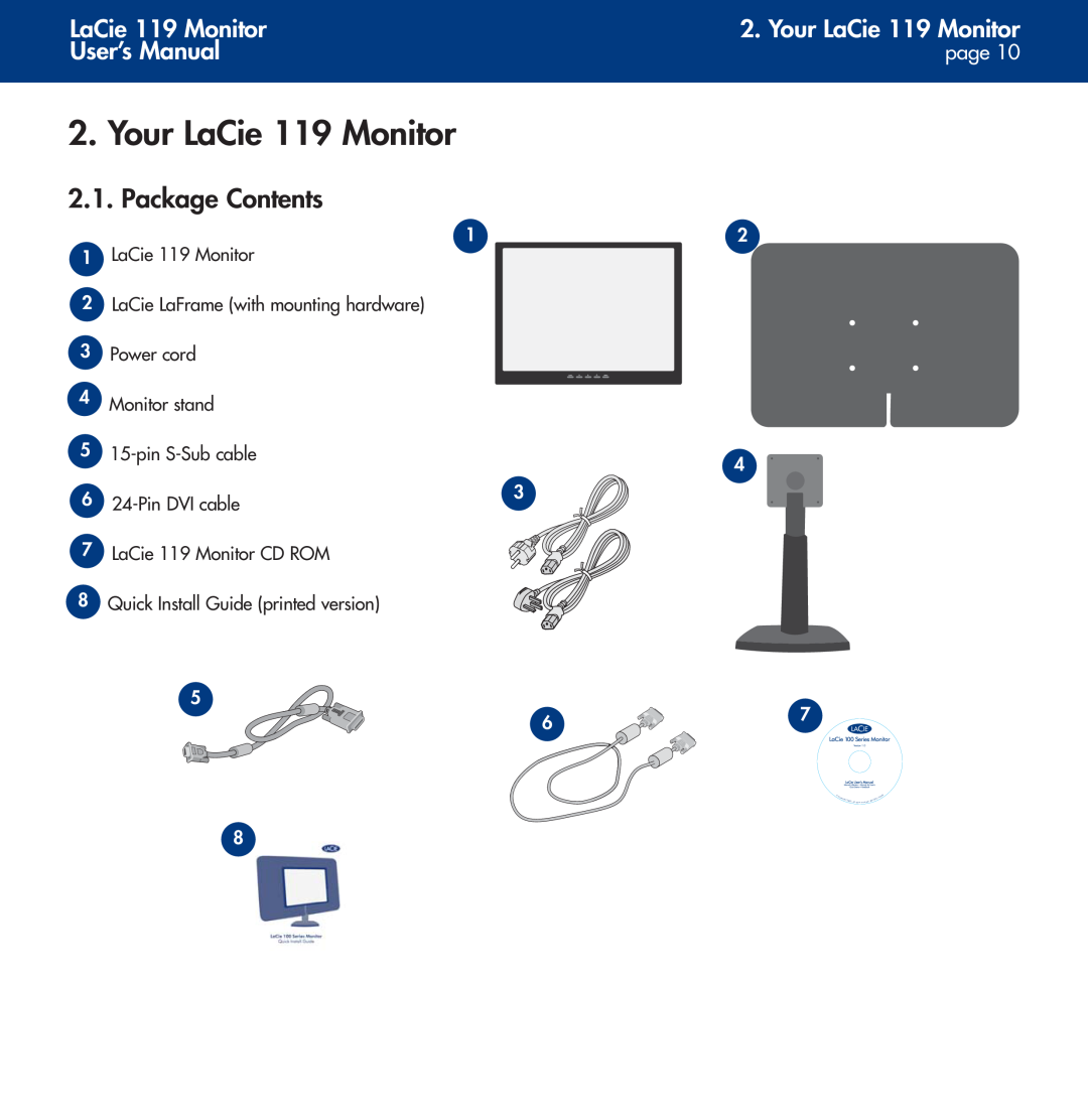 LaCie user manual Your LaCie 119 Monitor, Package Contents, LaCie 119 Monitor User’s Manual, page 