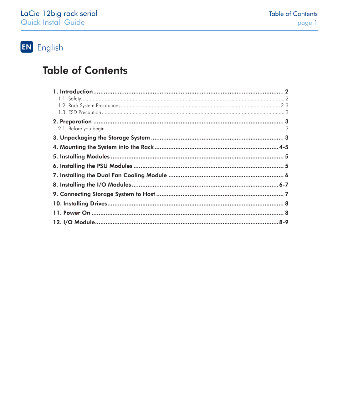 LaCie 12big rack Serial manual Table of Contents 