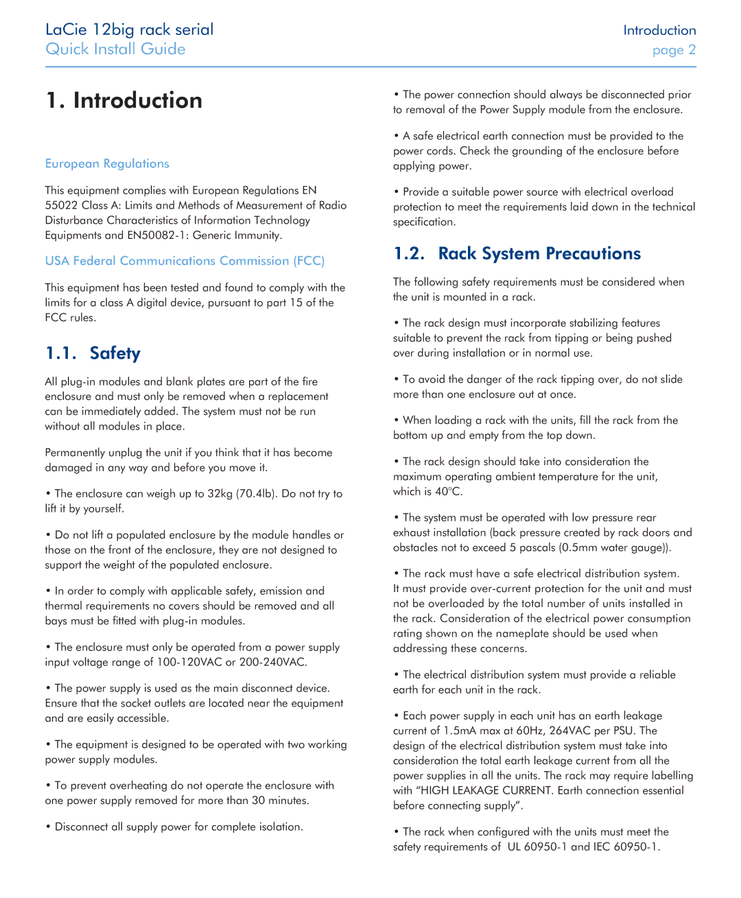 LaCie 12big rack Serial manual Introduction, European Regulations 