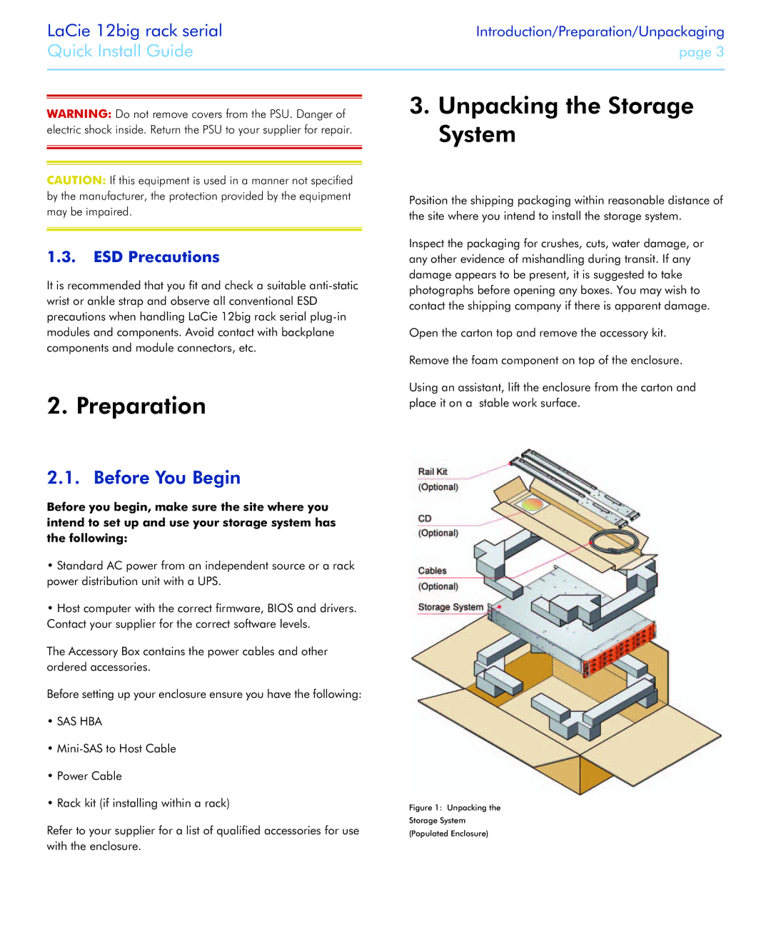 LaCie 12big rack Serial manual Preparation, Unpacking the Storage System 