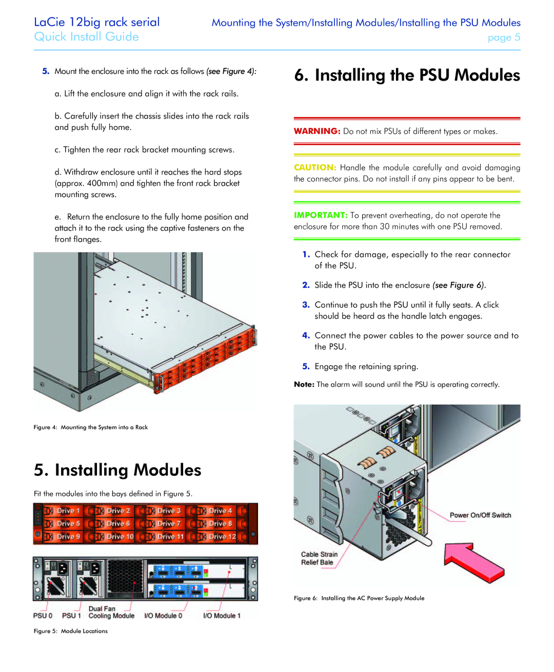 LaCie 12big rack Serial manual Installing Modules, Installing the PSU Modules 