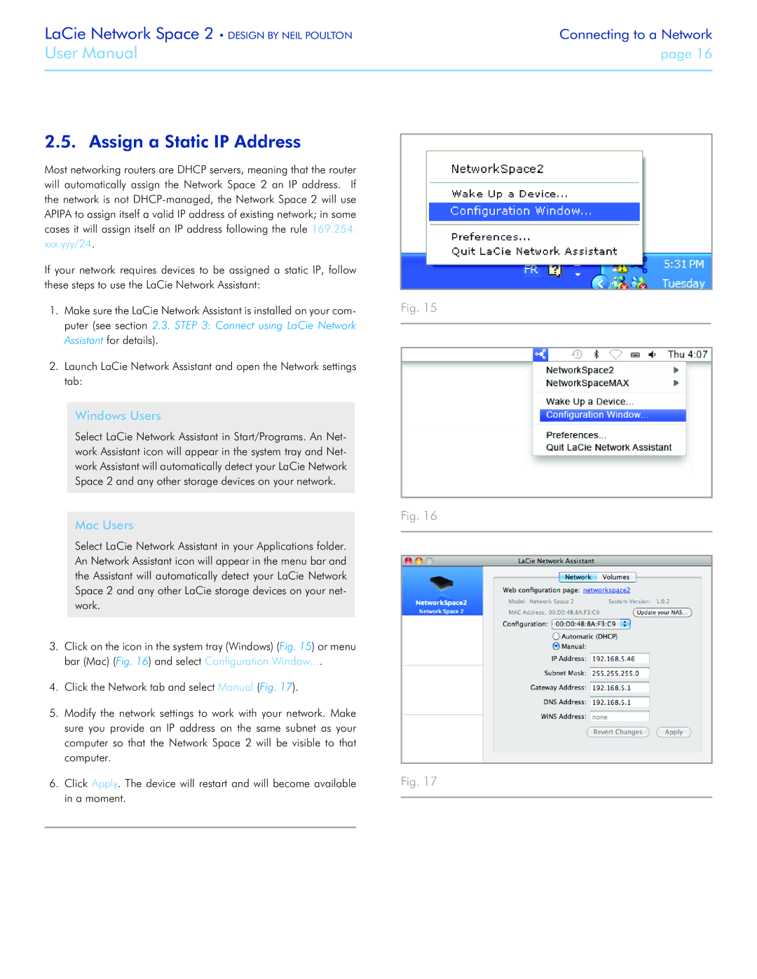 LaCie 2 user manual Assign a Static IP Address 