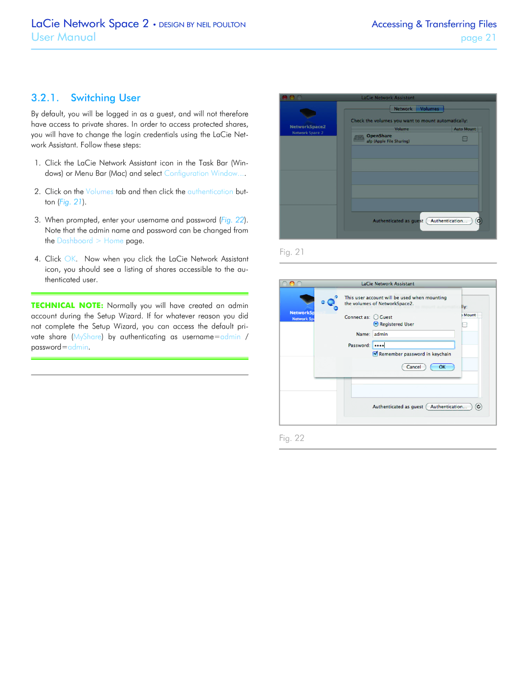 LaCie 2 user manual Switching User 