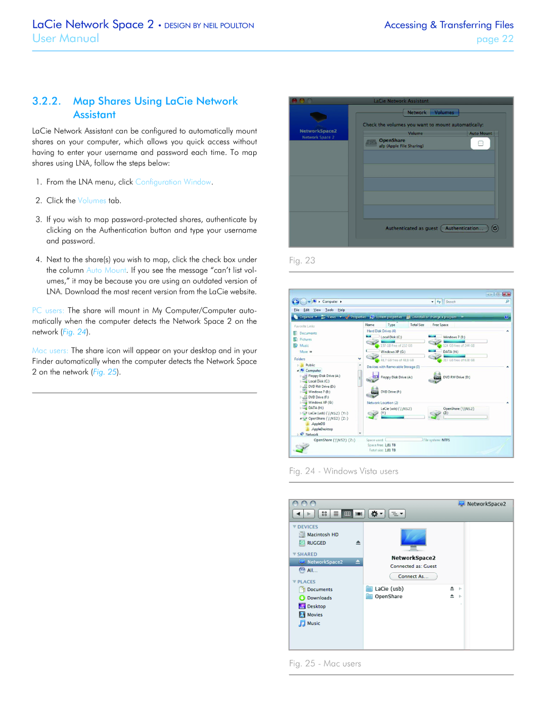 LaCie 2 user manual Map Shares Using LaCie Network Assistant, Password, Network Fig, On the network Fig 