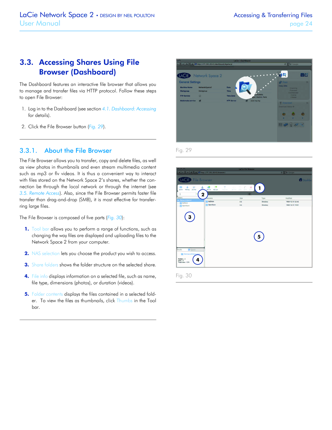 LaCie 2 user manual Accessing Shares Using File Browser Dashboard, About the File Browser 