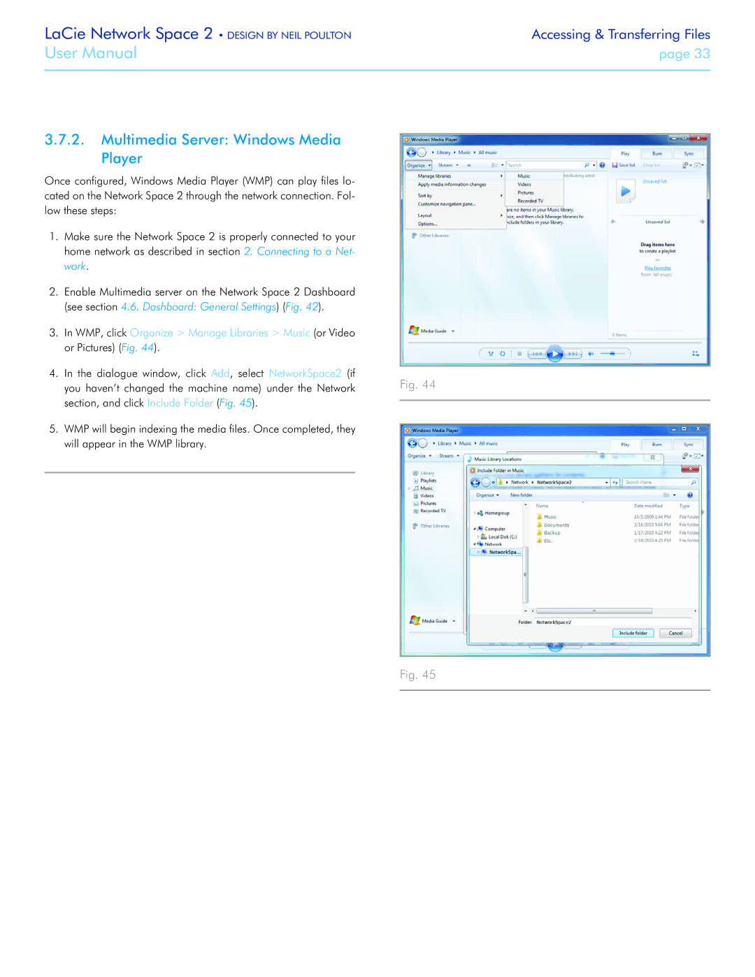 LaCie 2 user manual Multimedia Server Windows Media Player 