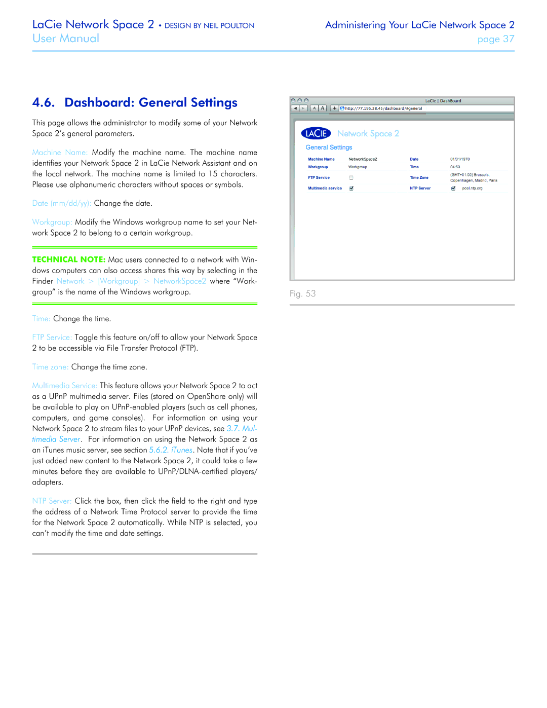 LaCie 2 user manual Dashboard General Settings, Date mm/dd/yy Change the date 