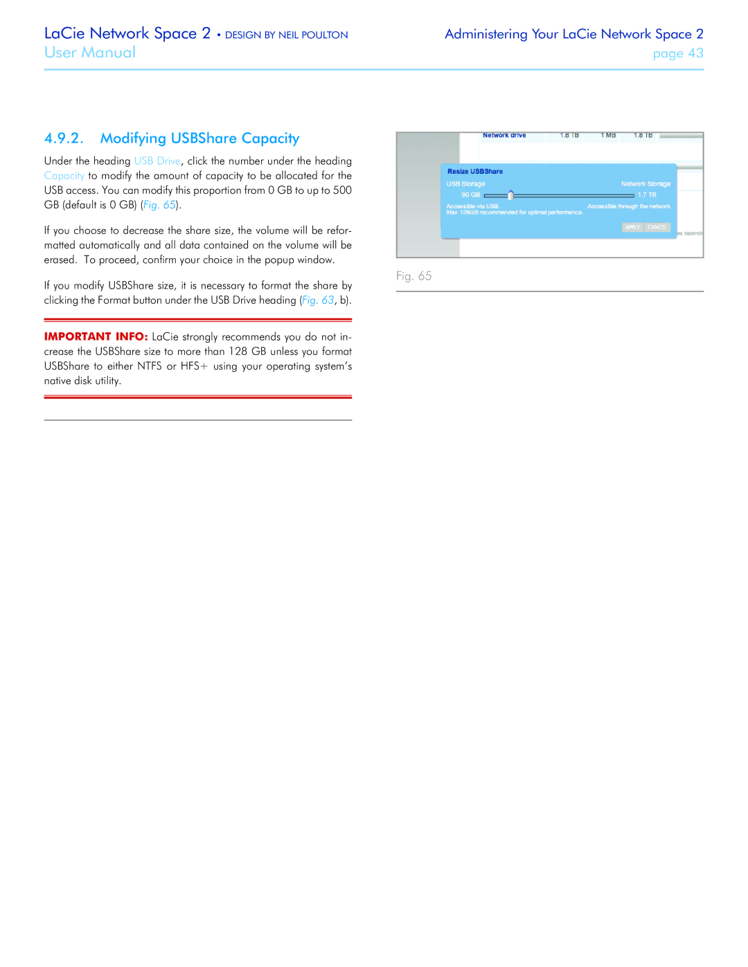 LaCie 2 user manual Modifying USBShare Capacity 