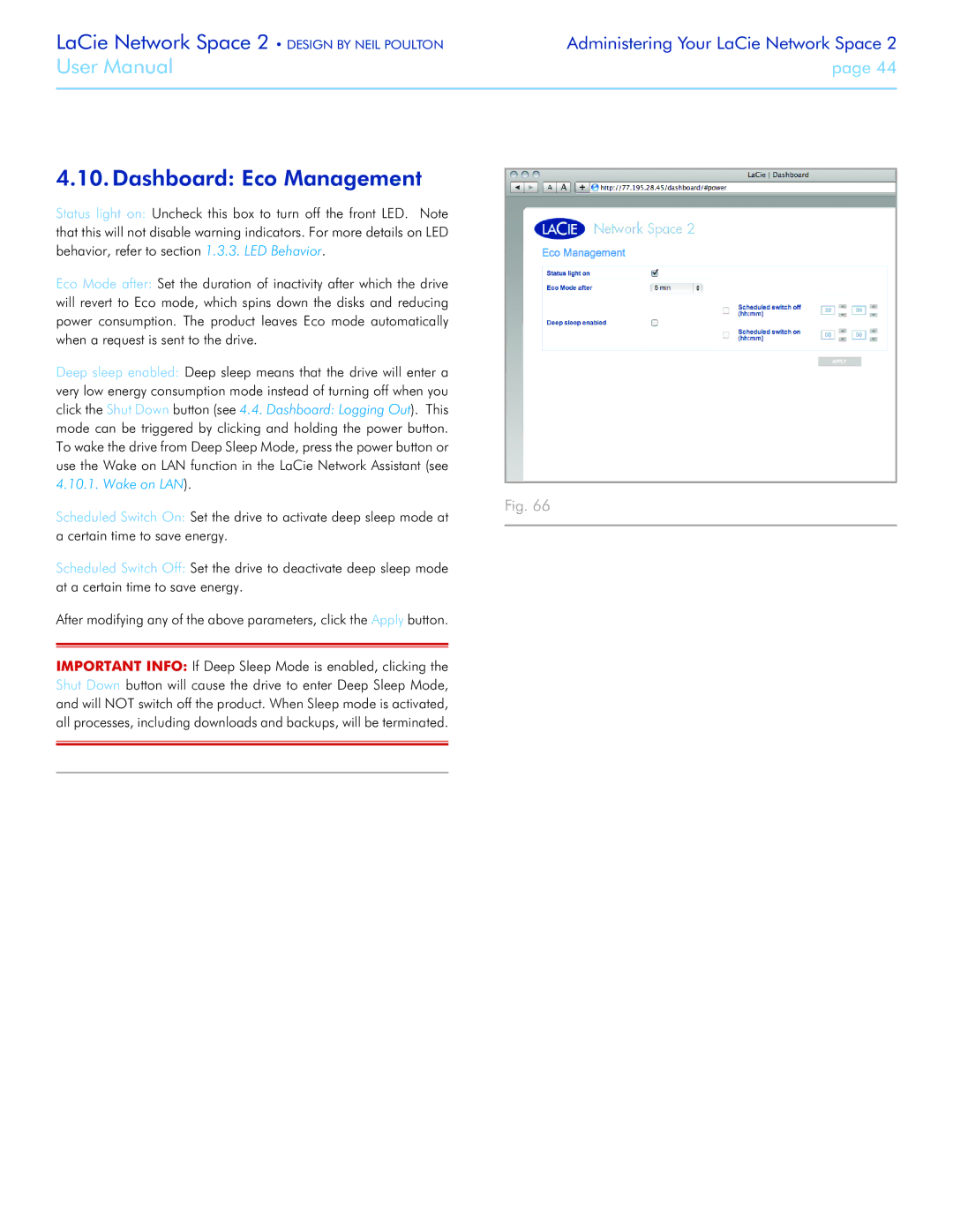 LaCie 2 user manual Dashboard Eco Management 