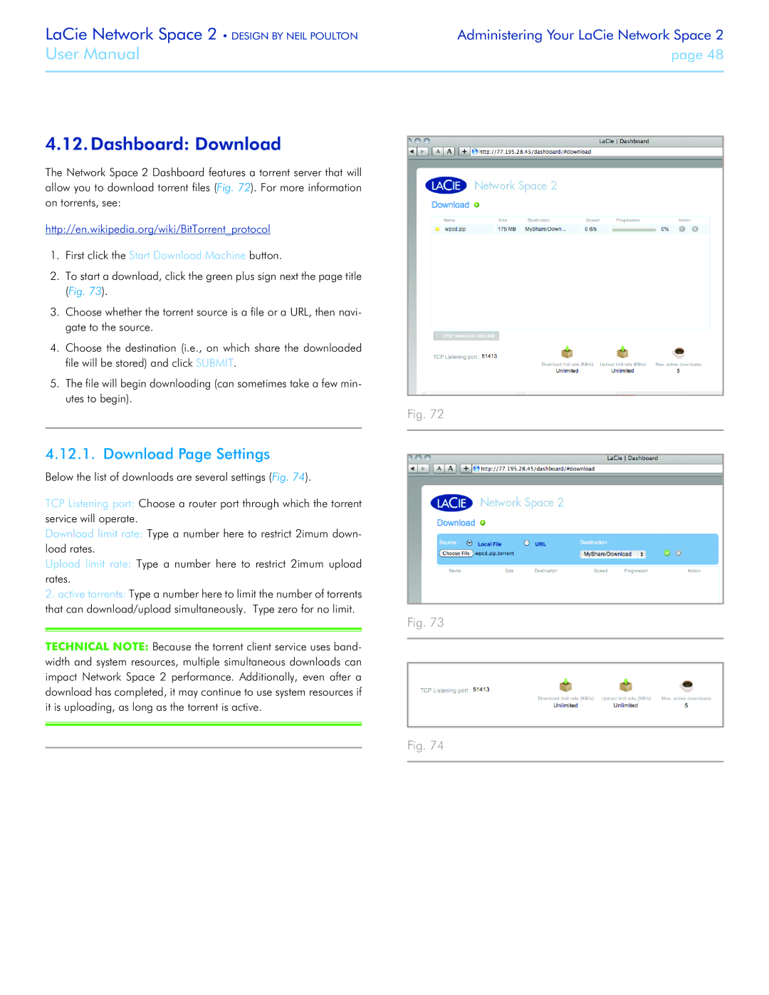 LaCie 2 user manual Dashboard Download, Download Page Settings 