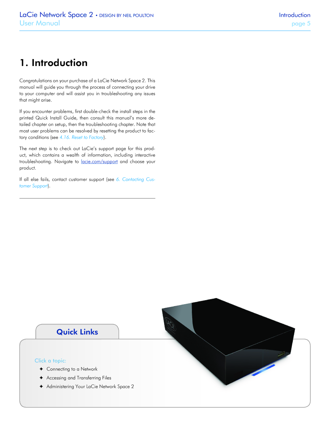 LaCie 2 user manual Introduction, Quick Links, Click a topic 