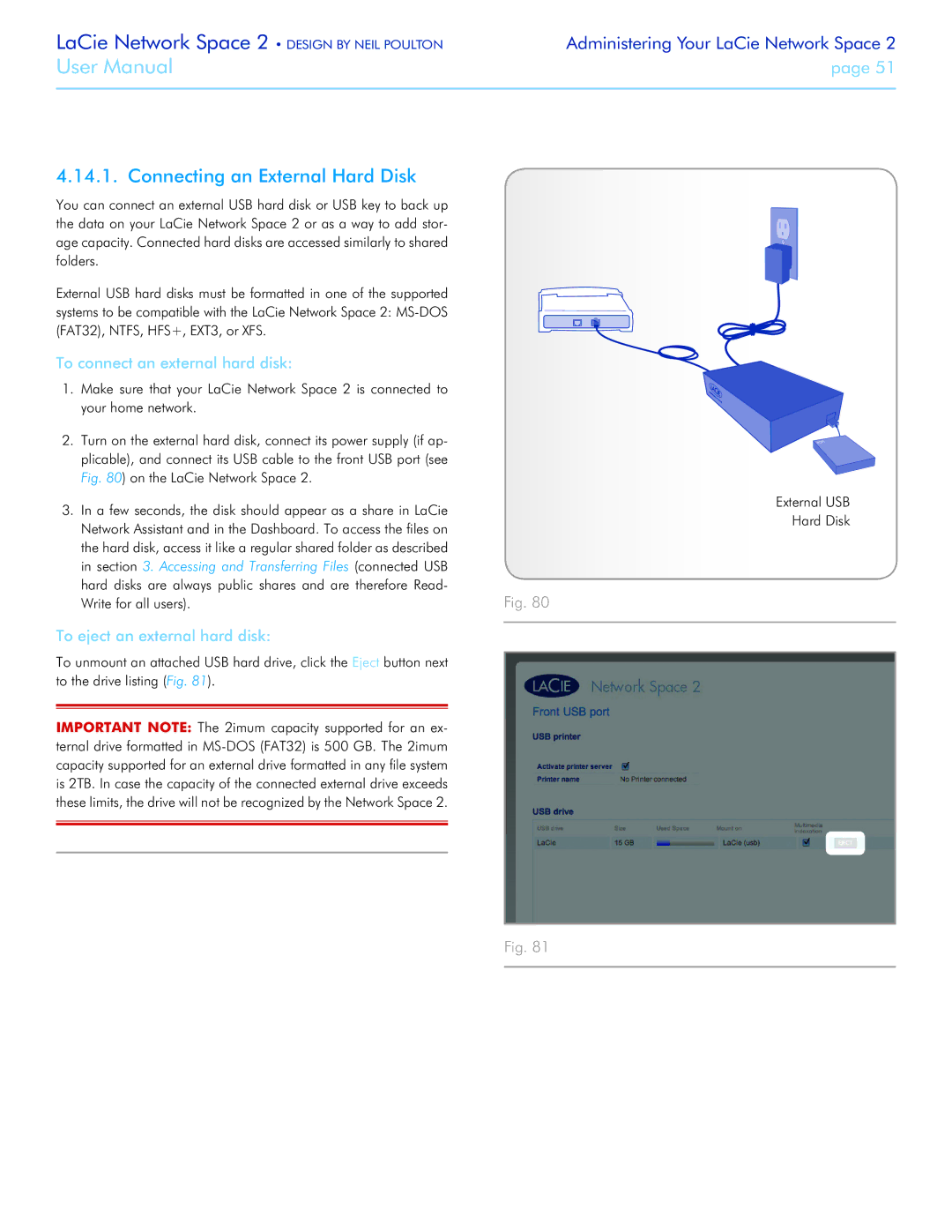 LaCie 2 user manual Connecting an External Hard Disk, To connect an external hard disk, To eject an external hard disk 