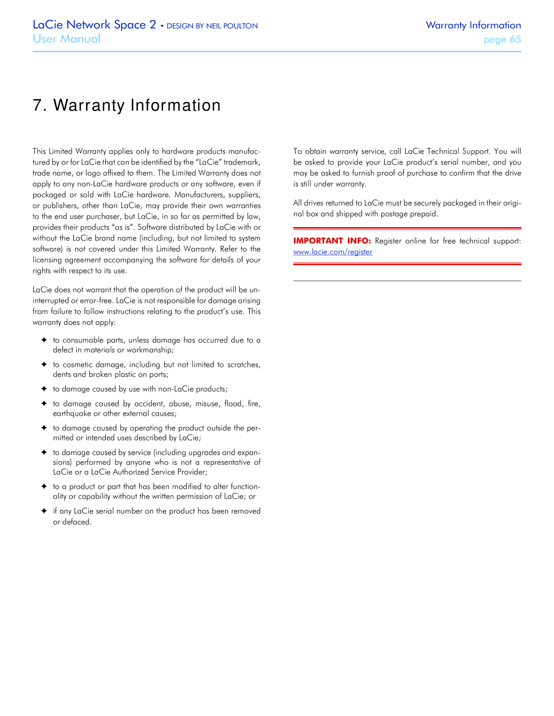 LaCie 2 user manual Warranty Information 