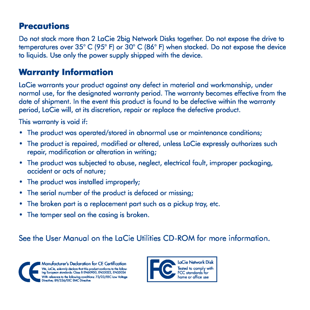 LaCie 2big metwork manual Precautions, Warranty Information 