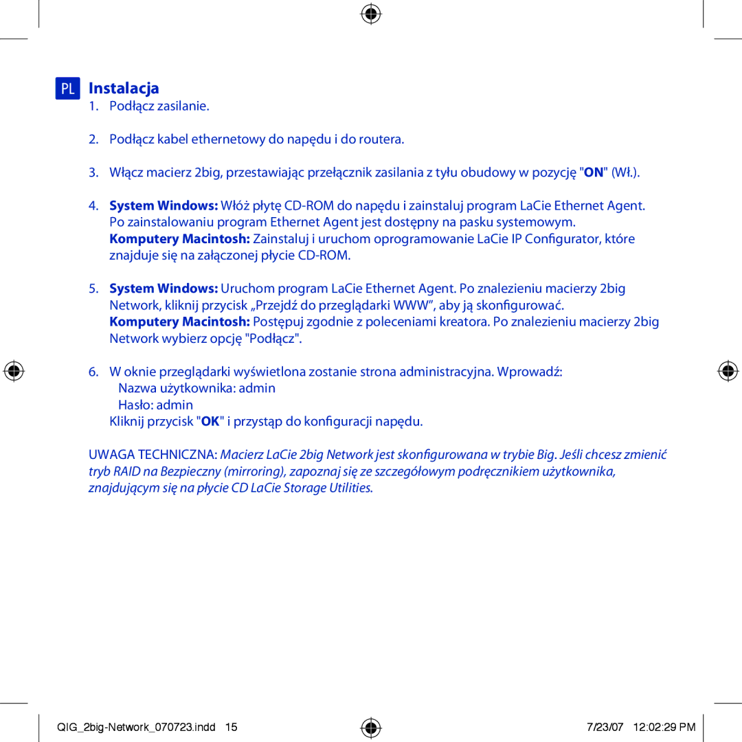 LaCie 2big network manual PL Instalacja 