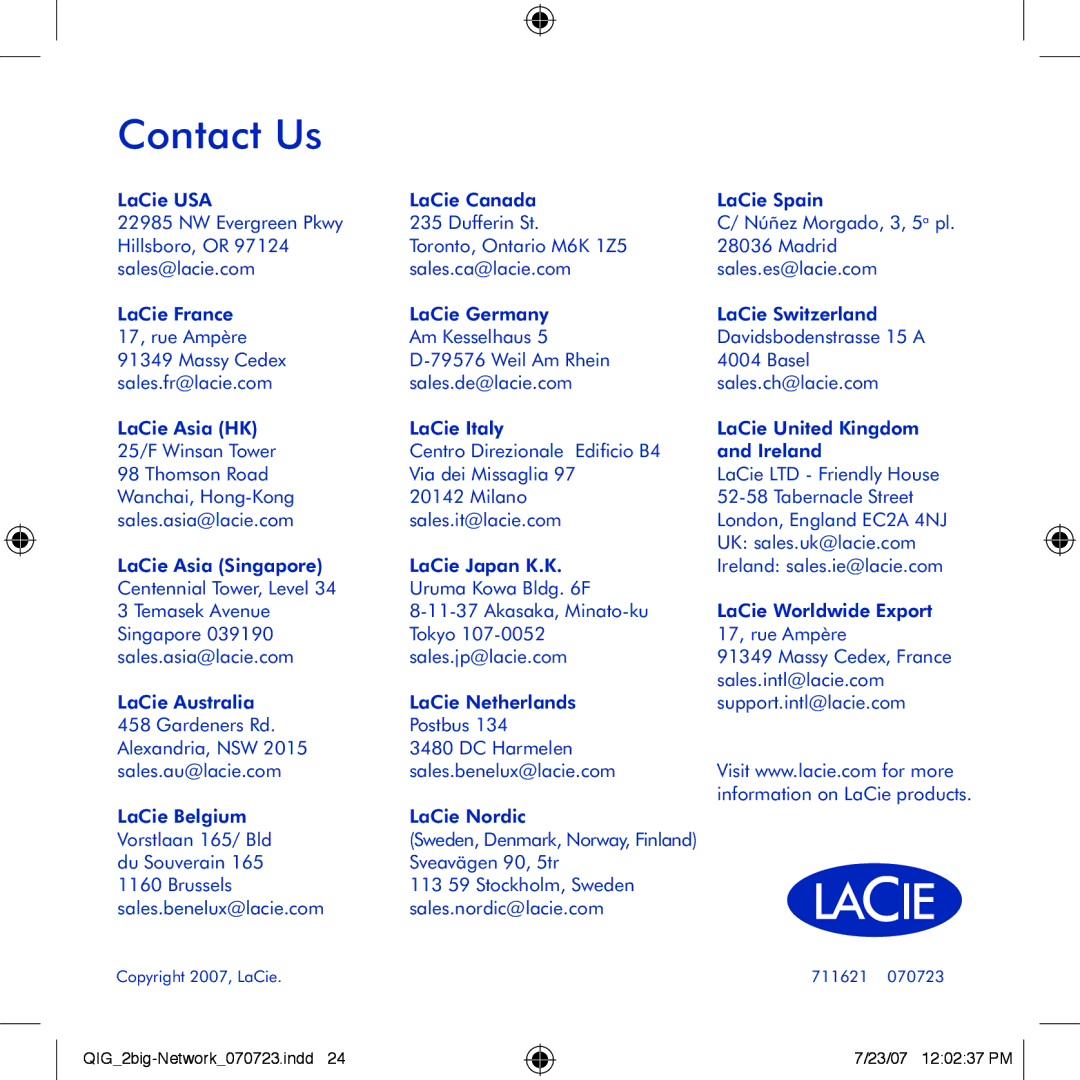 LaCie 2big network manual Contact Us 