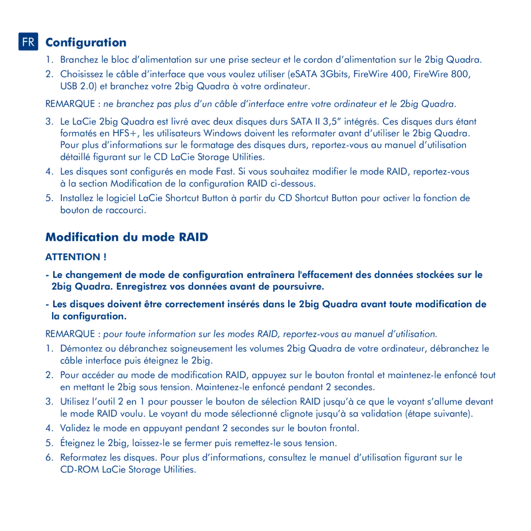 LaCie 2big Quadra manual FR Configuration, Modification du mode RAID 