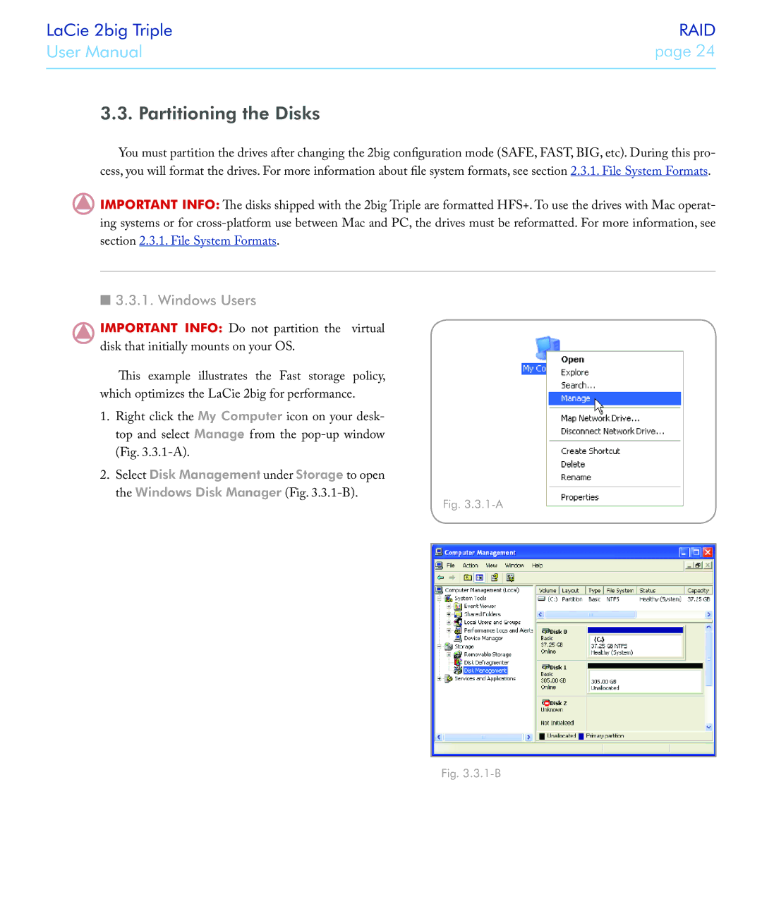 LaCie 2big triple manual Partitioning the Disks, 1-A 