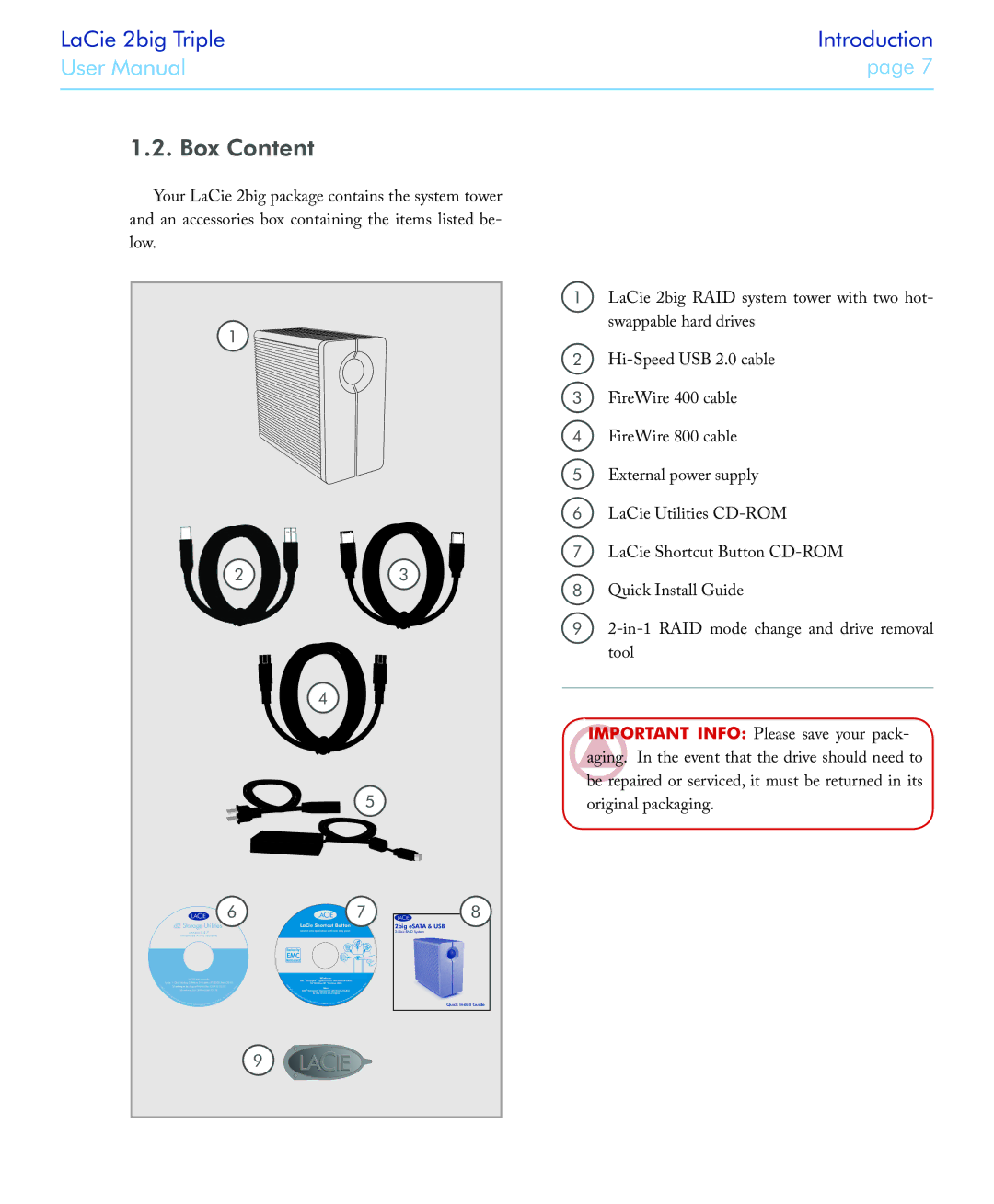 LaCie 2big triple manual Box Content, D2 Storage Utilities 