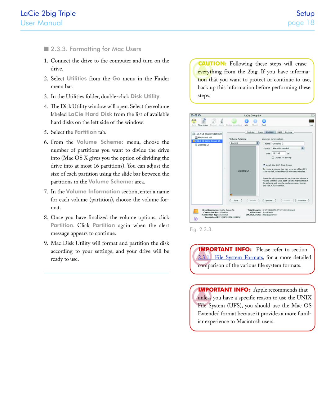 LaCie 2big triple manual Formatting for Mac Users, LaCie 2big Triple, Setup, User Manual, page 