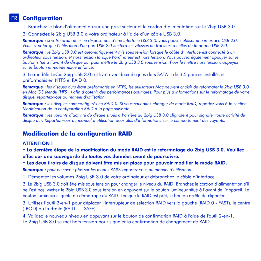 LaCie 2big USB 3.0 manual FR Configuration, Modification de la configuration RAID 