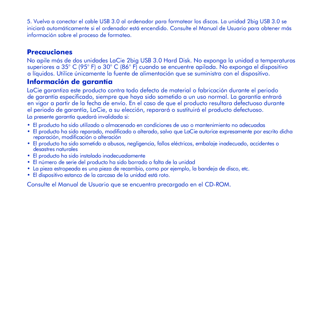 LaCie 2big USB 3.0 manual Precauciones, Información de garantía 