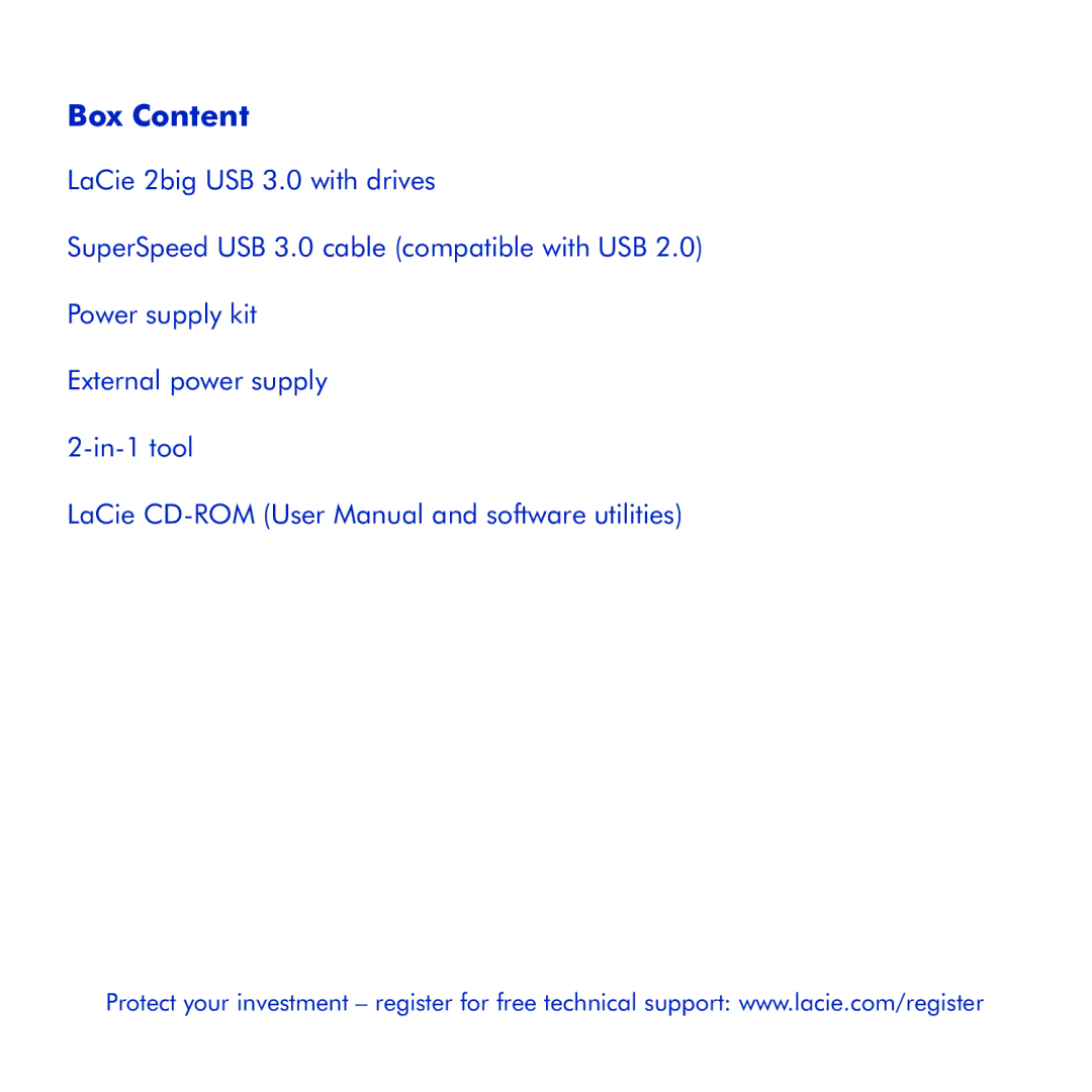 LaCie 2big USB 3.0 manual Box Content 