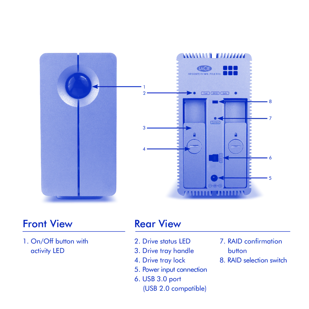 LaCie 2big USB 3.0 manual Front View Rear View 