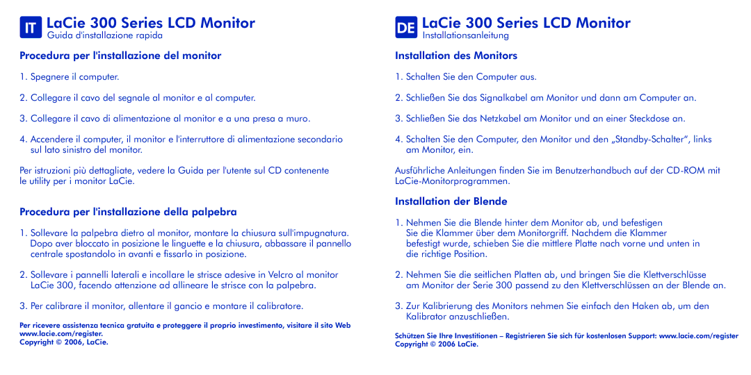 LaCie manual IT LaCie 300 Series LCD Monitor, DE LaCie 300 Series LCD Monitor 